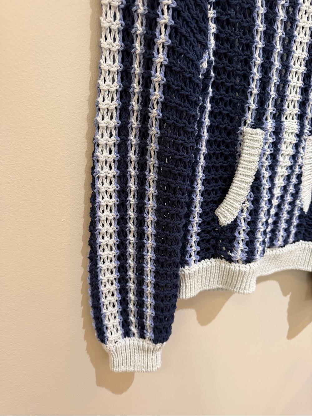Free People Beach Dayton pullover sweater blue white striped crotchet size XS - Picture 7 of 11